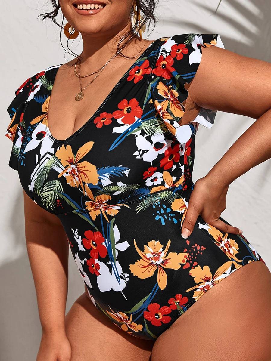 
                  
                    2023 Ruffle Swimsuit One Piece Large Plus Size Swimwear Women Beachwear Printed Bathers Bathing Swimming Swim Suit Female 4XL
                  
                