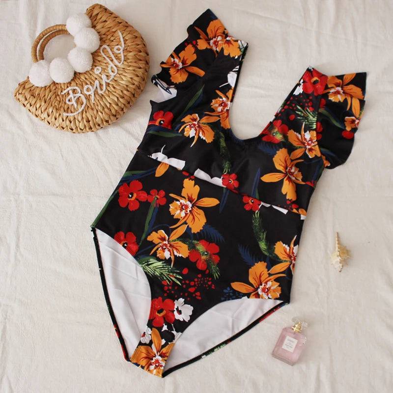 
                  
                    2023 Ruffle Swimsuit One Piece Large Plus Size Swimwear Women Beachwear Printed Bathers Bathing Swimming Swim Suit Female 4XL
                  
                