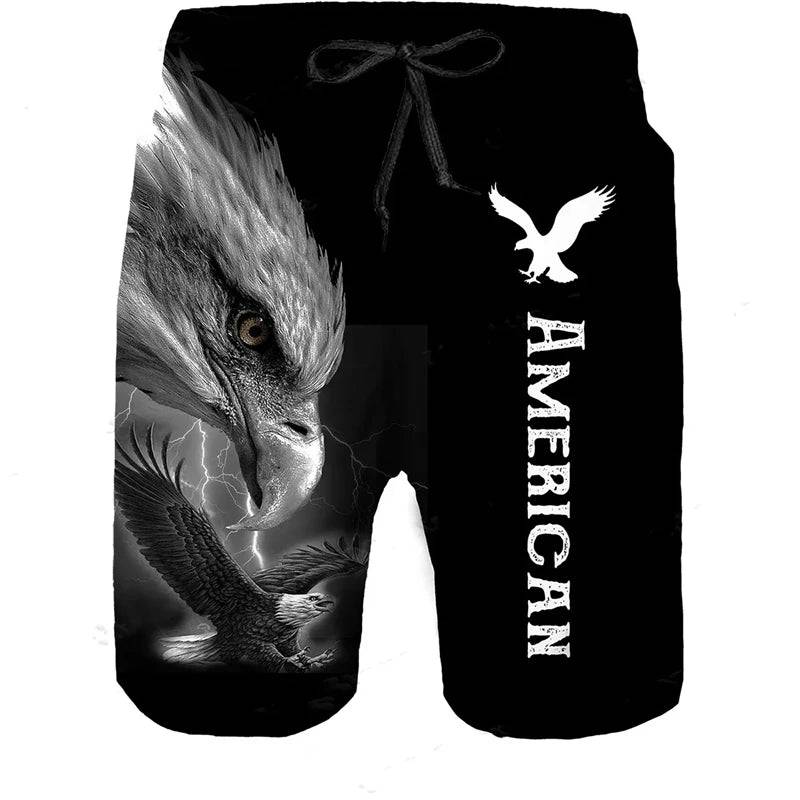 Beach Shorts Cool Men White Bald Eagle Animal Camouflage Print Swimsuit Daily Casual Outdoor Street Style Short Pants Trunks