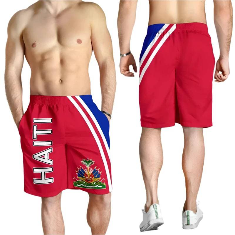 3d Print Haiti National Emblem Flag Men's Hawaiian Beach Shorts Summer Street Casual Sportswear Gym Trunks Ice Shorts Swimsuit