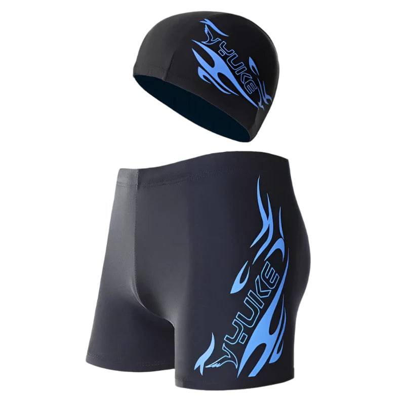 40-100KG Men Print Cap Swimwear Comfort Adult Dry Quick Swimsuit Swimming Goggles Cap Set Men Swimwear  Mens Swim Shorts 2022