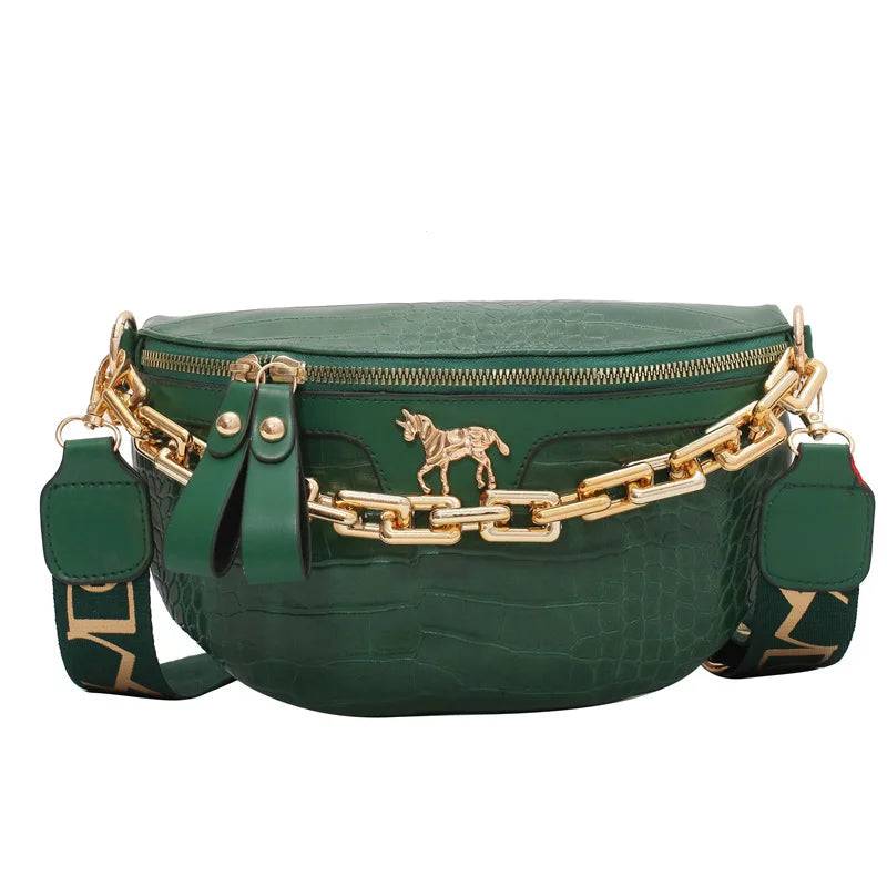 Thick Chain Women's Waist Bag Fanny Pack Fashion Shoulder Crossbody Chest Bags Female Belt Bag Crocodile Shoulder Bag