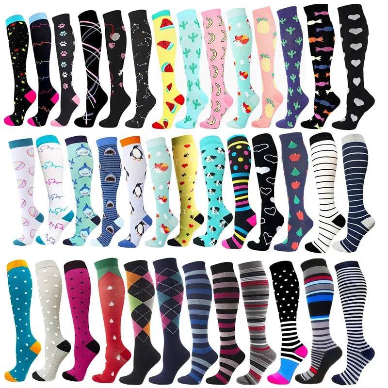 58Running Compression Socks For Men Women Fun Cactus Animal Pattern Sports Socks Golf Outdoor Hiking Football Basketball Bicycle