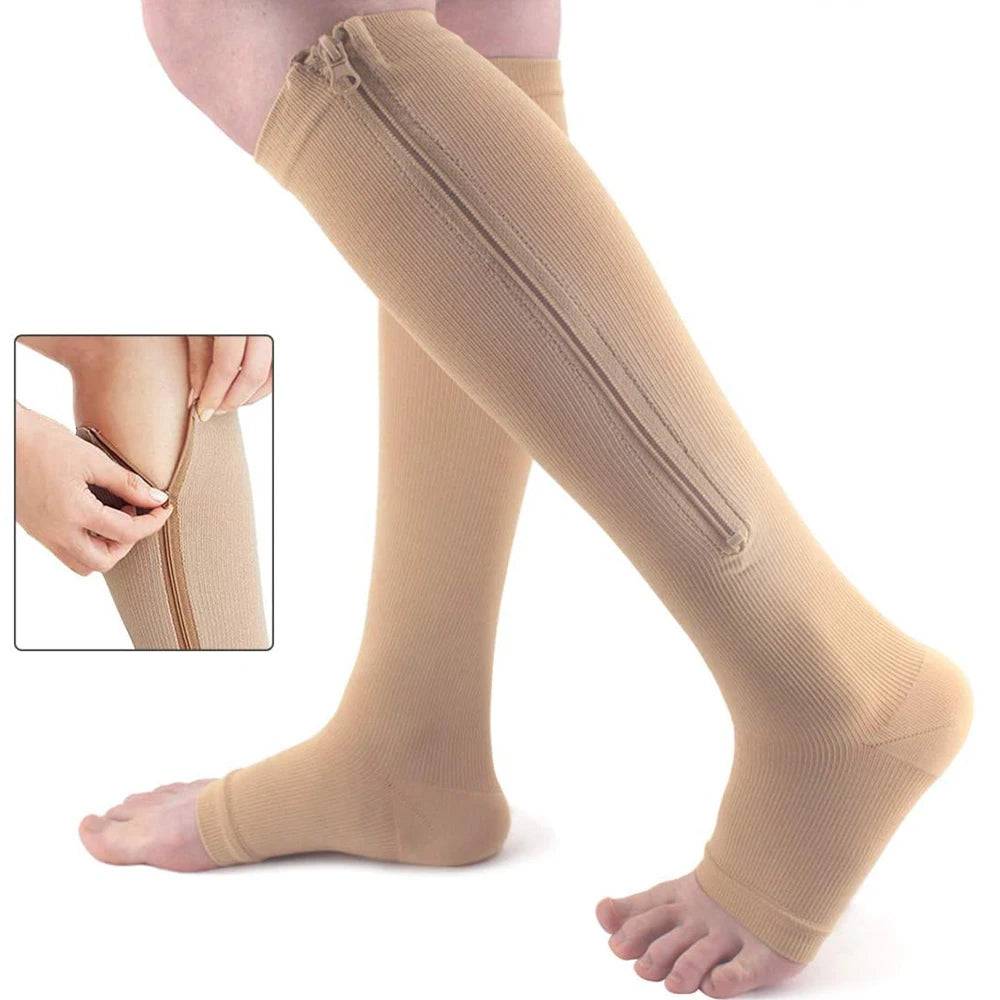 Women's Knee High Slimming Zipper Compression Stockings for Fat Burn Varicose Vein Prevention Sleeping Beauty Leg Style New Fashion