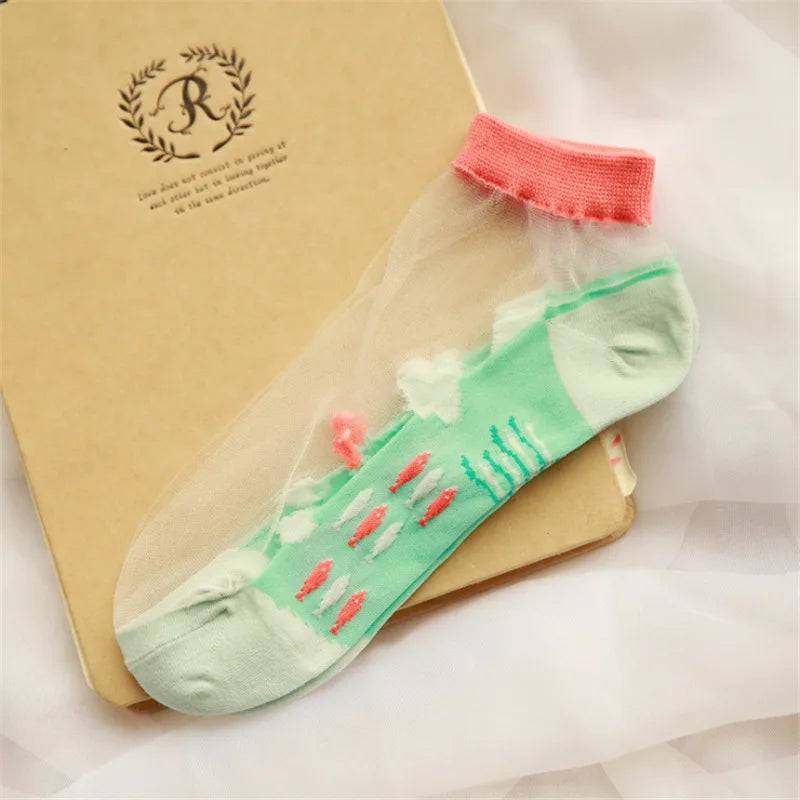 
                  
                    Ocean Series Ultrathin Transparent Crystal Lace Summer Ankle Ladies Socks: Sheer Mesh Glass Silk Personality Socks for Women
                  
                