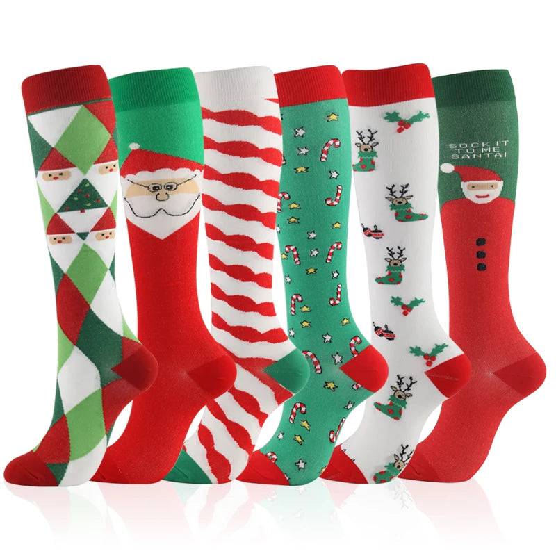 Christmas Compression Stockings 2020 High Quality Unisex Compress Sports Running Knee High Nylon Socks Relieve Muscle Fatigue