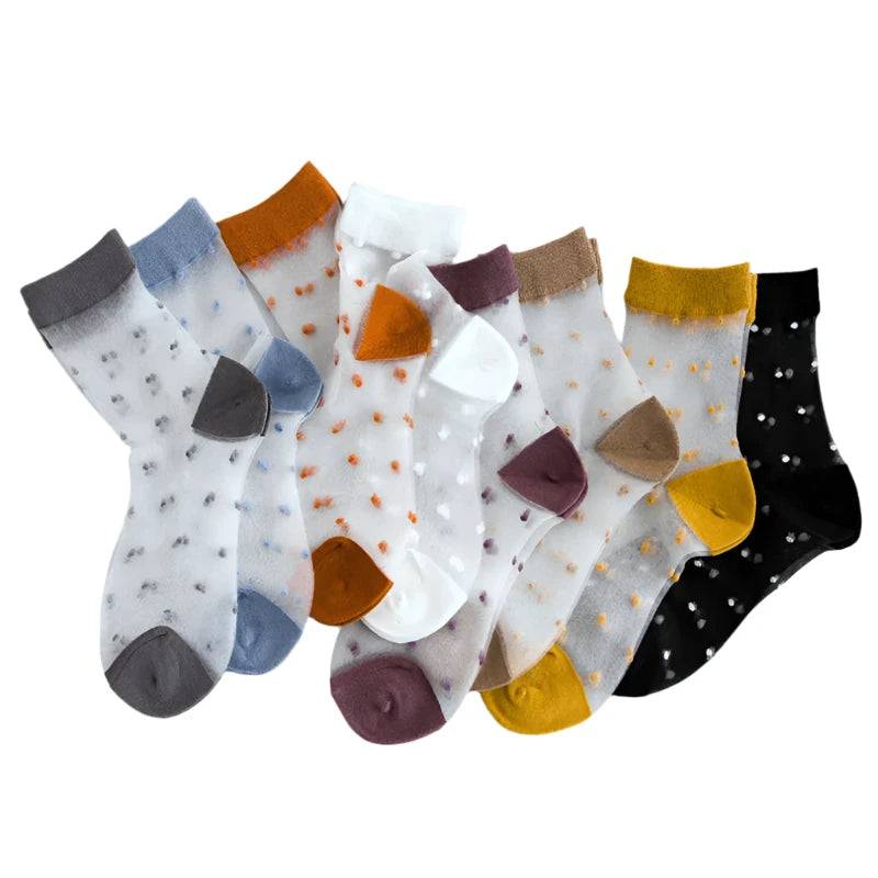 Breathable Mesh Polka Dots Harajuku Socks for Women Sexy Fishnet Yarn Ladies Hosiery Sox Transparent Ankle Length