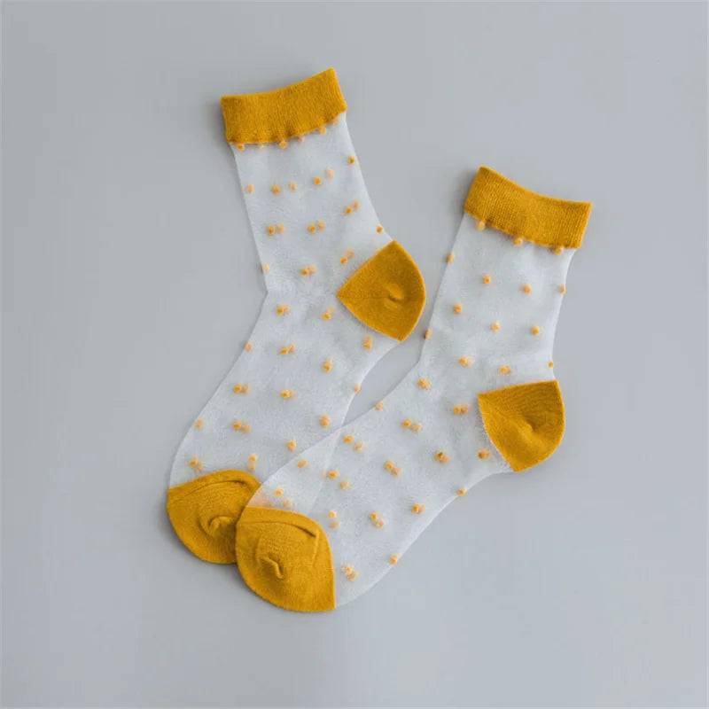 
                  
                    Breathable Mesh Polka Dots Harajuku Socks for Women Sexy Fishnet Yarn Ladies Hosiery Sox Transparent Ankle Length
                  
                