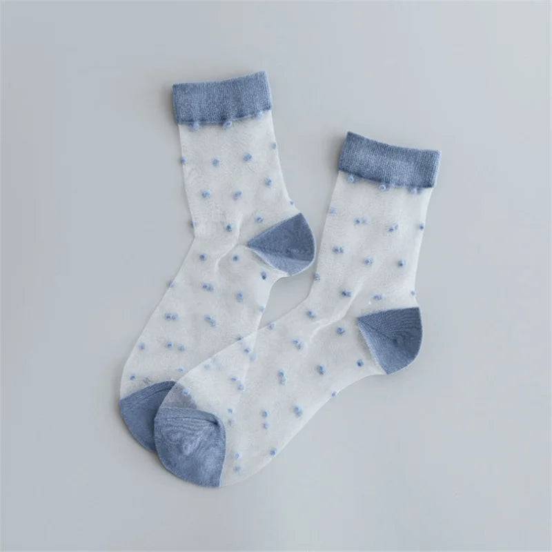 
                  
                    Breathable Mesh Polka Dots Harajuku Socks for Women Sexy Fishnet Yarn Ladies Hosiery Sox Transparent Ankle Length
                  
                