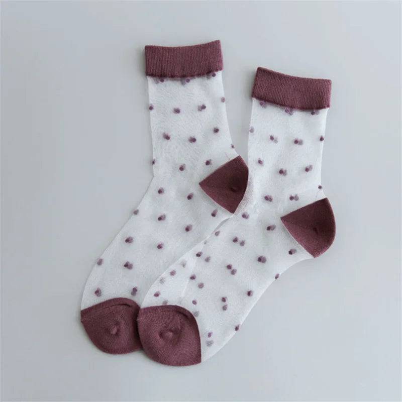 
                  
                    Breathable Mesh Polka Dots Harajuku Socks for Women Sexy Fishnet Yarn Ladies Hosiery Sox Transparent Ankle Length
                  
                