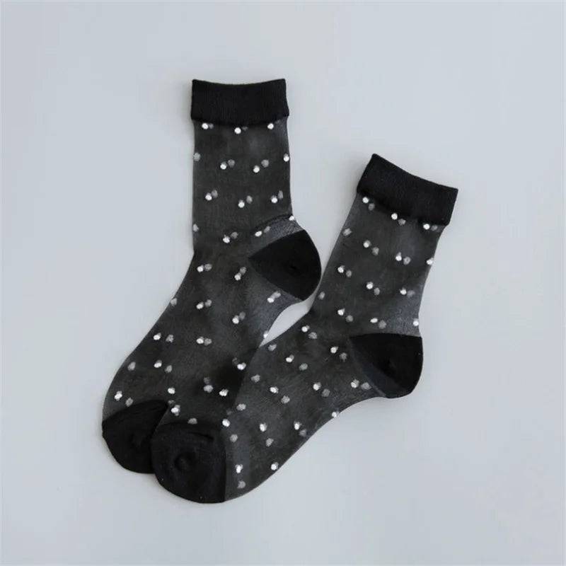 
                  
                    Breathable Mesh Polka Dots Harajuku Socks for Women Sexy Fishnet Yarn Ladies Hosiery Sox Transparent Ankle Length
                  
                