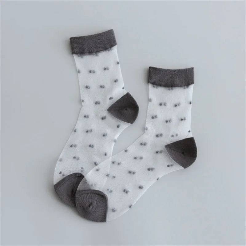 
                  
                    Breathable Mesh Polka Dots Harajuku Socks for Women Sexy Fishnet Yarn Ladies Hosiery Sox Transparent Ankle Length
                  
                