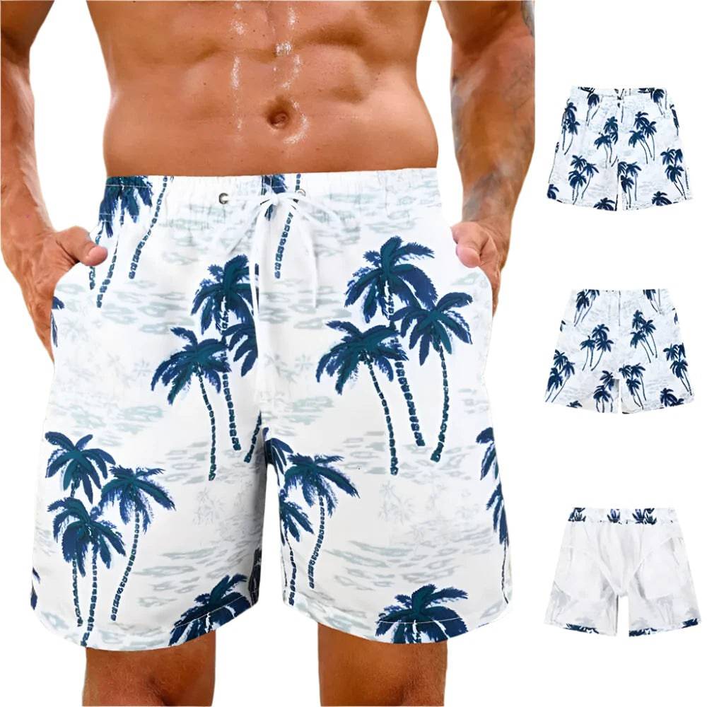 Men's beach shorts with mesh lining swimsuit 3D plant beach shorts men's swimming shorts 2024 quick drying cool ice shorts