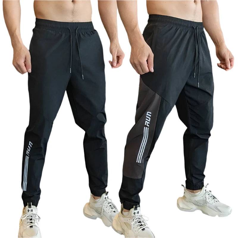 Mens Gym Fitness Running Sweatpants Workout Athletic Long Pants Outdoor Training Sports Trousers Elastic Waist Zipper Pockets