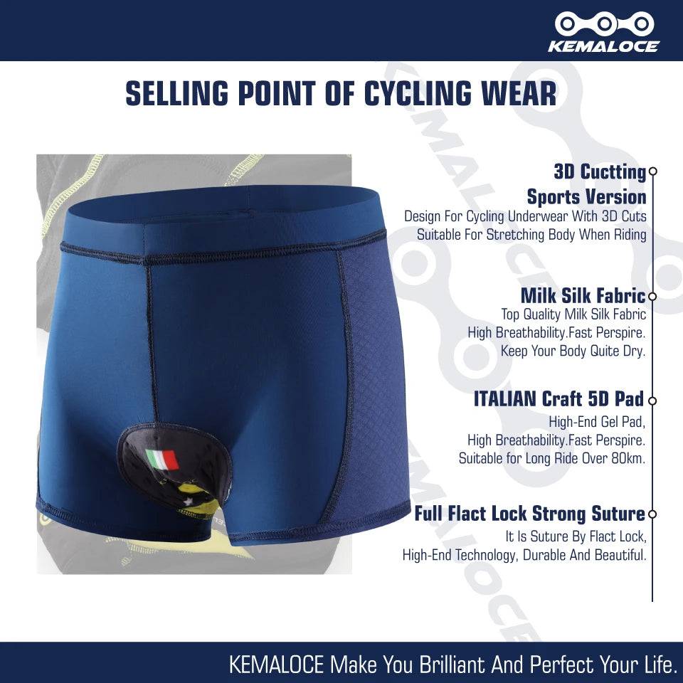 
                  
                    KEMALOCE Cycling Underwear Men 5D Gel Padded Shockproof Bike Shorts Blue&Grey&White&Purple Cycling Shots MTB  Bicycle Underpant
                  
                