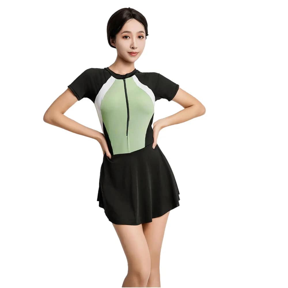 
                  
                    Women Swimwear Conservative Zipper High Elasticity Bathing Suit One Piece Tummy Control Swimdress Korean Beachwear Swimsuit
                  
                