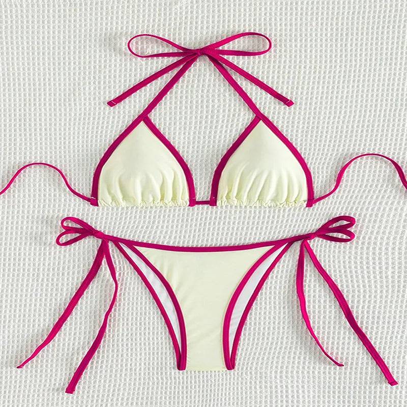 
                  
                    Bikini Set Sexy Contrasting Colors Micro Strings Swimsuit 2024 Women Halter Mini Thong Swimwear Biquinis Beachwear Bikini Mujer
                  
                