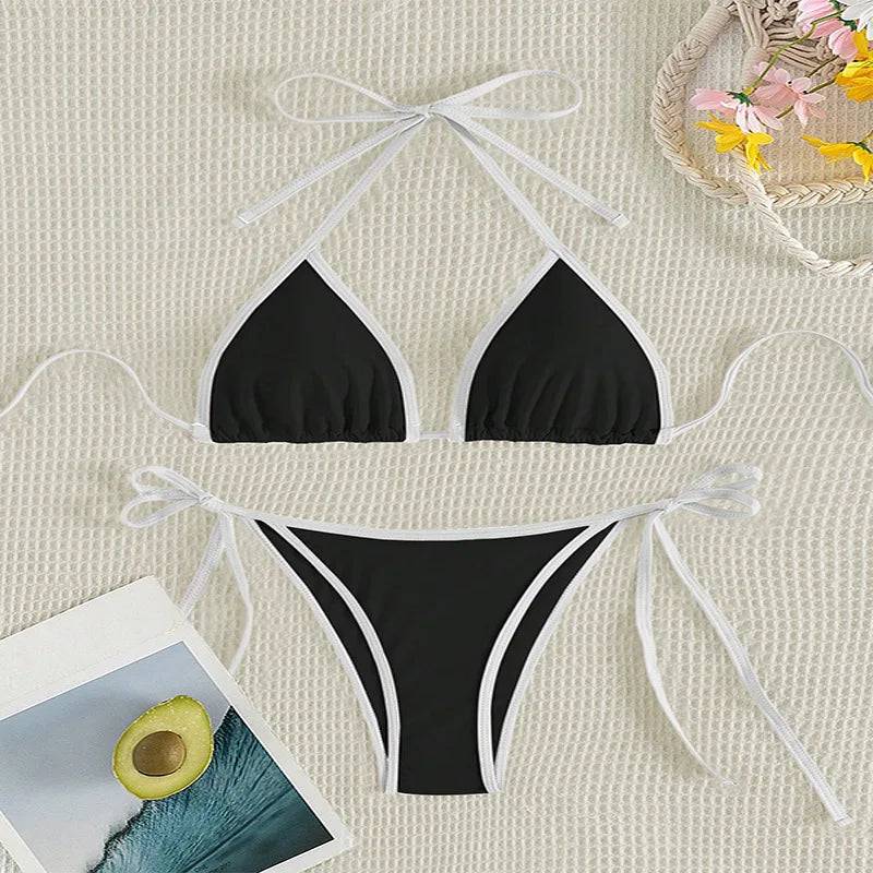 
                  
                    Bikini Set Sexy Contrasting Colors Micro Strings Swimsuit 2024 Women Halter Mini Thong Swimwear Biquinis Beachwear Bikini Mujer
                  
                