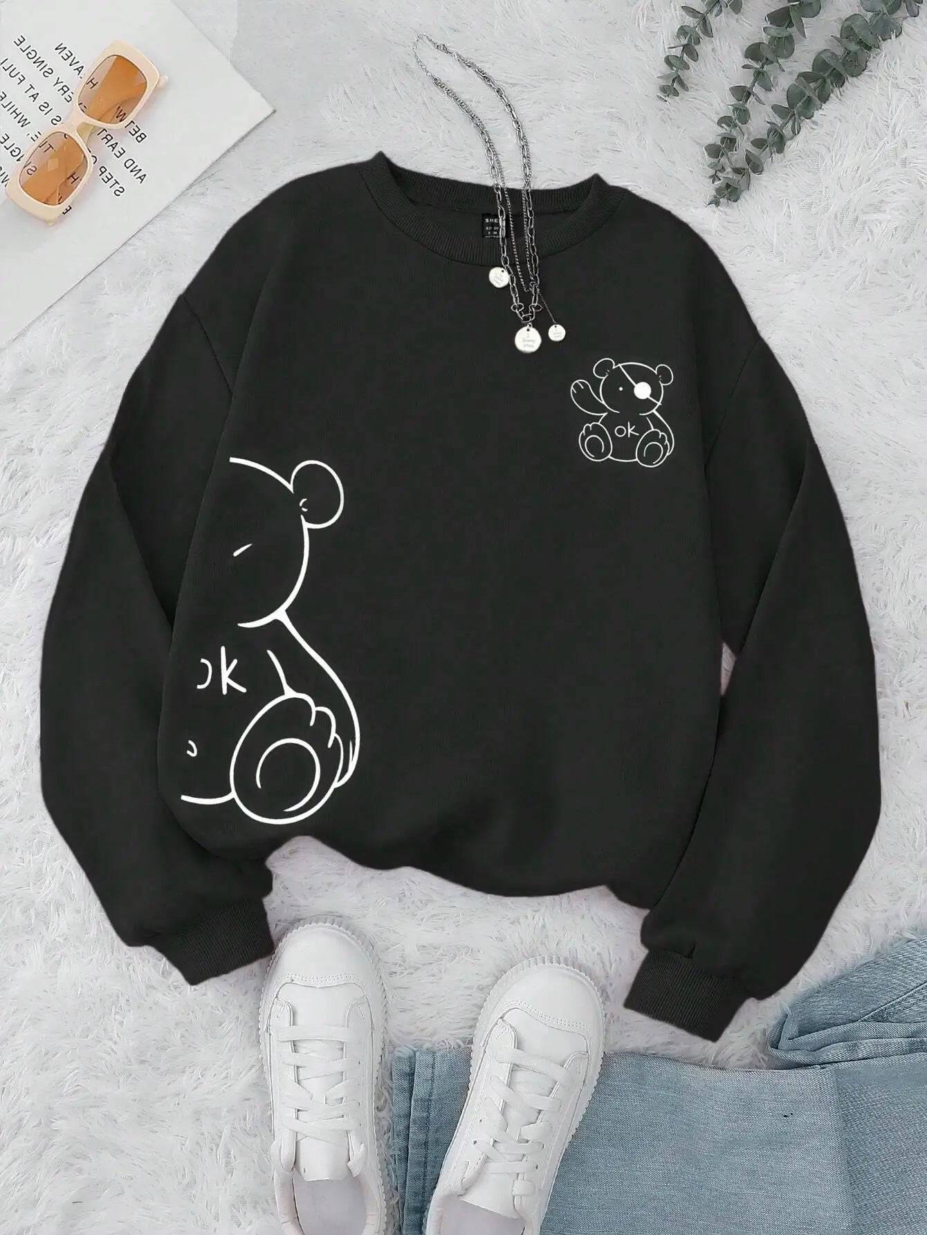 
                  
                    Kawaii OK Teddy bear Printing Sweatshirts For Women Classic Retro Fashion Hoodies Fleece Warm Casual Clothes Loose Sportswear
                  
                