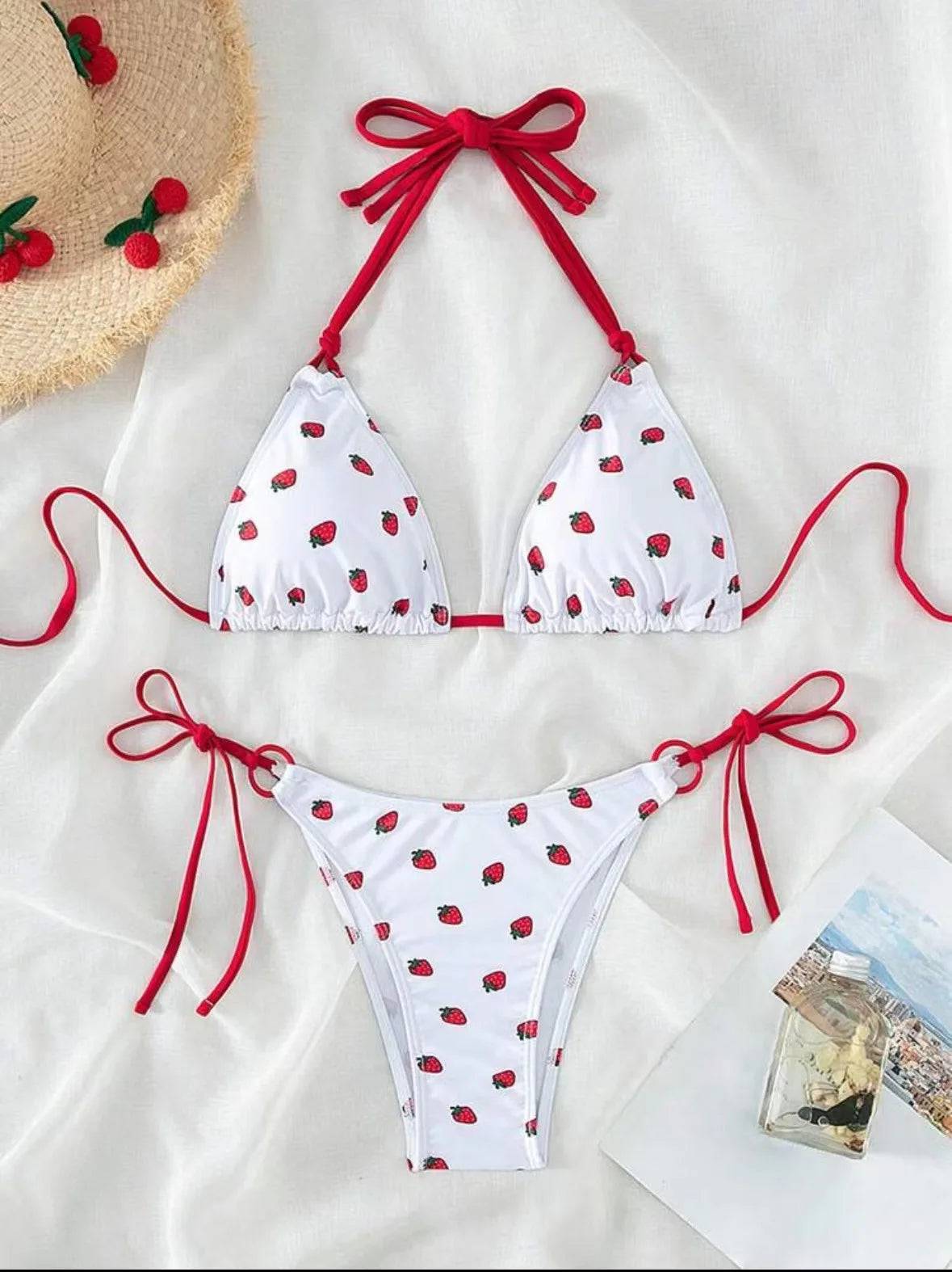 
                  
                    Sexy women cute strawberry print halter string micro bikini sets two pieces swimsuit Swimwear bathing suit beach outfits biquini
                  
                