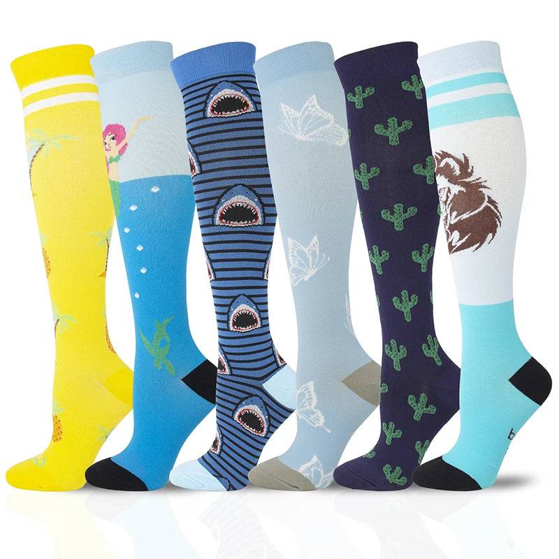 2020 Compression Stockings Men Women Pineapple Butterfly Mermaid Lion Cactus Shark Cartoon Funny Socks Varicose Veins Relieve