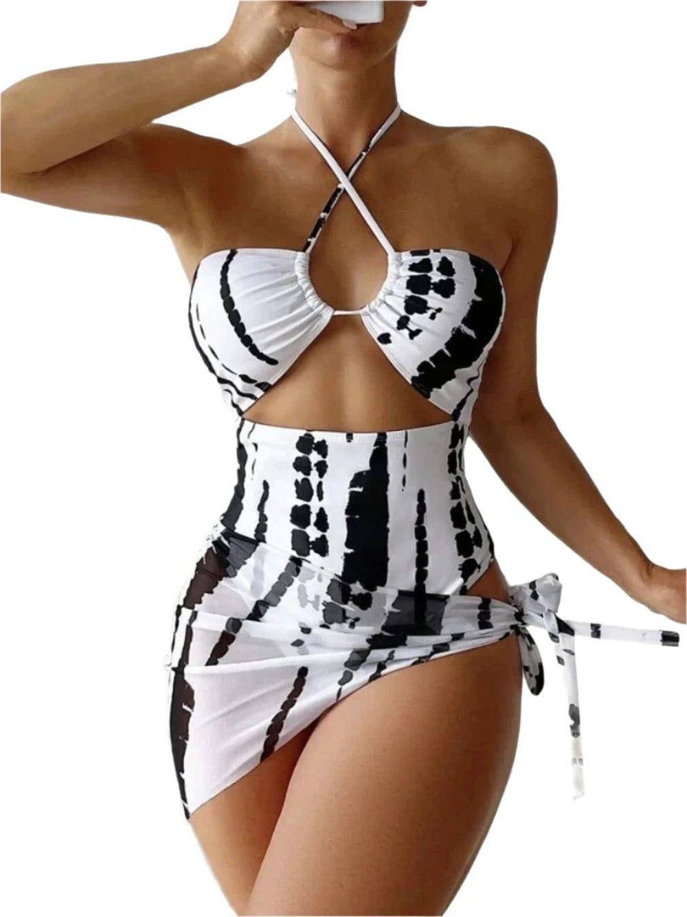 2024 One Piece Swimwear Female With Skirt Halter Swimsuit Women Beach Wear Printed Bathing Swimming Suit Summer Beachwear