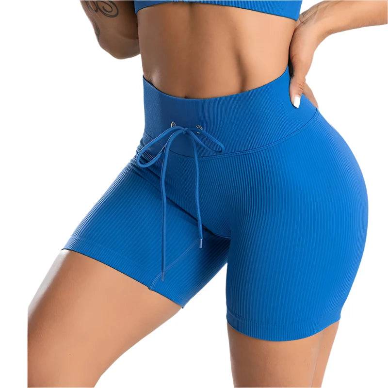 Sport Shorts Women Push Up High Waist Drawstring Long Yoga Shorts Tummy Control Compression Workout Gym Tight Shorts