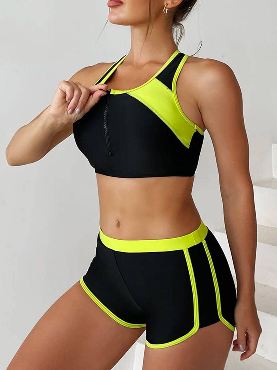 
                  
                    2024 Zipper Bikini Set Two Piece Swimsuit Women With Shorts Sports Swimwear Female Bathing Swimming Suit Beach Wear Summer
                  
                