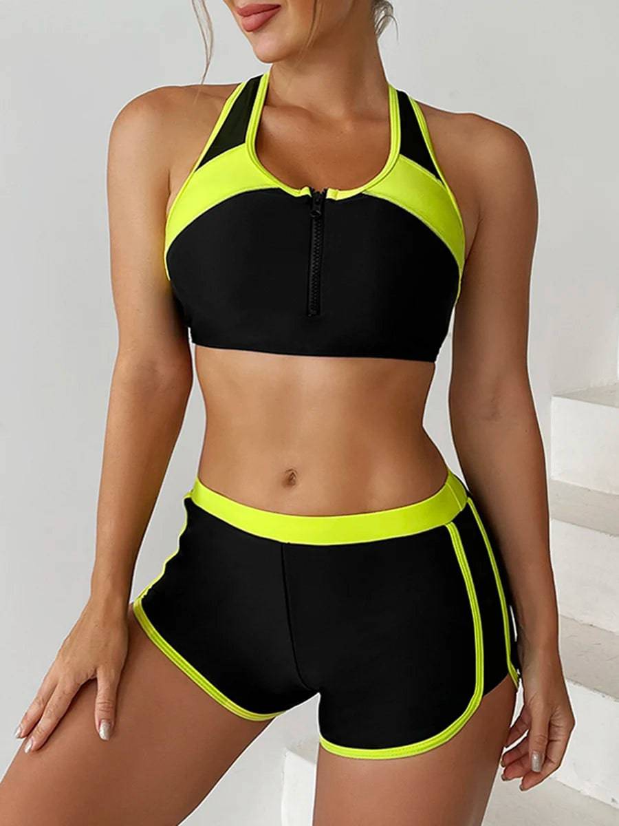 
                  
                    2024 Zipper Bikini Set Two Piece Swimsuit Women With Shorts Sports Swimwear Female Bathing Swimming Suit Beach Wear Summer
                  
                