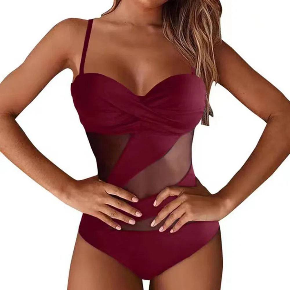 
                  
                    Mesh Patchwork Swimsuit One Piece Solid Swimwear Women Monikini Push-up Bra Hollow Out Bathing Suit Female Summer Beach Bodysuit
                  
                