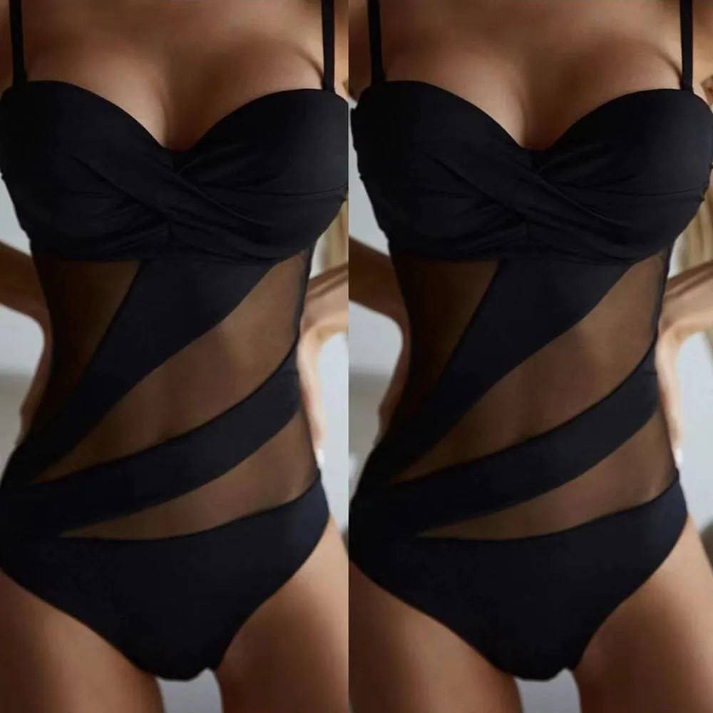 
                  
                    Mesh Patchwork Swimsuit One Piece Solid Swimwear Women Monikini Push-up Bra Hollow Out Bathing Suit Female Summer Beach Bodysuit
                  
                