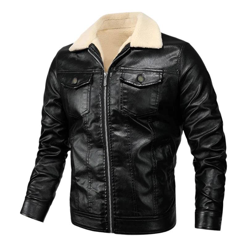 DIMUSI Men's PU Jacket Leather Coats Winter Mens Fur Collar Warm Slim Faux Leather Motorcycle Jackets Male Biker Coats Clothing