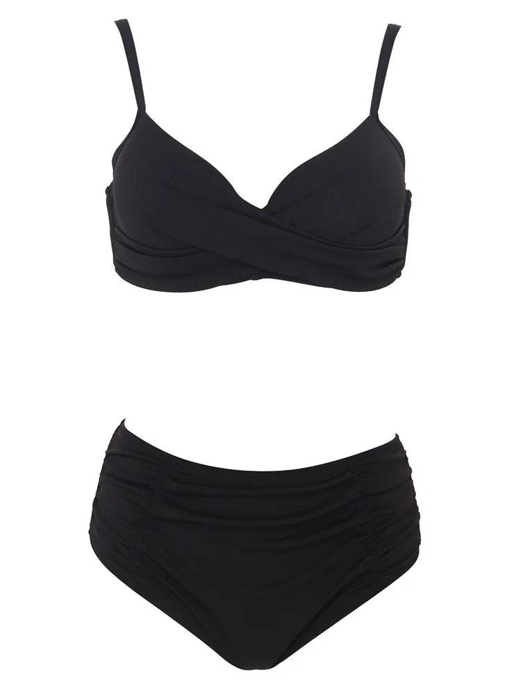 
                  
                    Andzhelika Black High Waisted bikini Swimsuit Woman Plus Size Swimwear 2022 Solid Tummy Control Two Piece Bathing Suits Biquini
                  
                