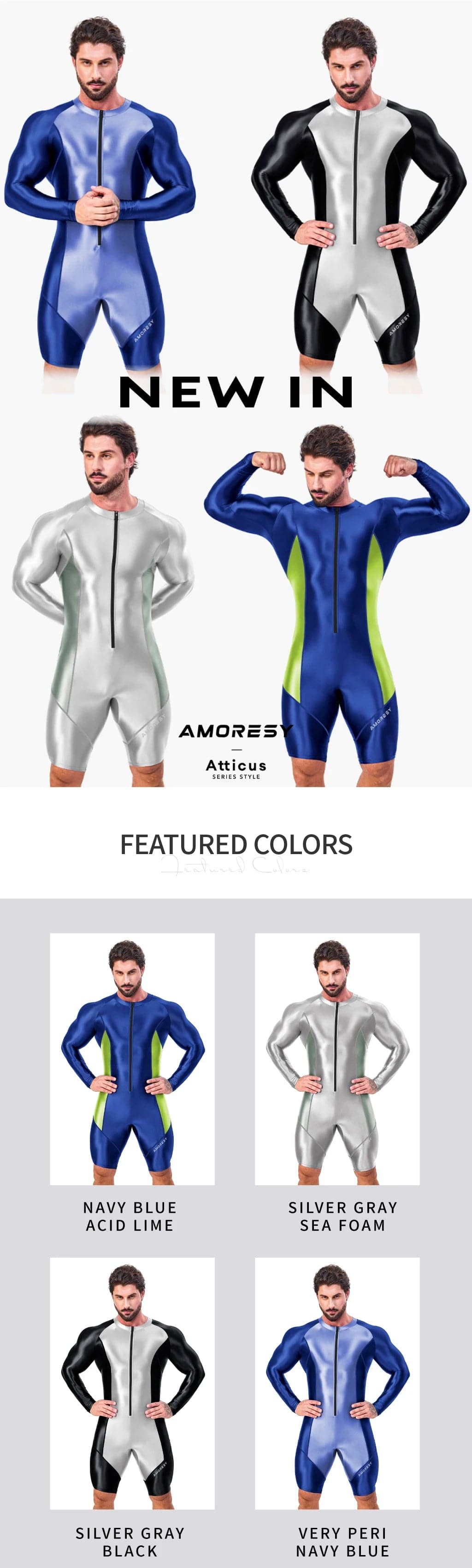 
                  
                    AMORESY Men Tracksuits Sets Tops Leggings Shiny Glossy Sports Fitness Running Front Zipper Overall Catsuit All-purpose Jumpsuits
                  
                