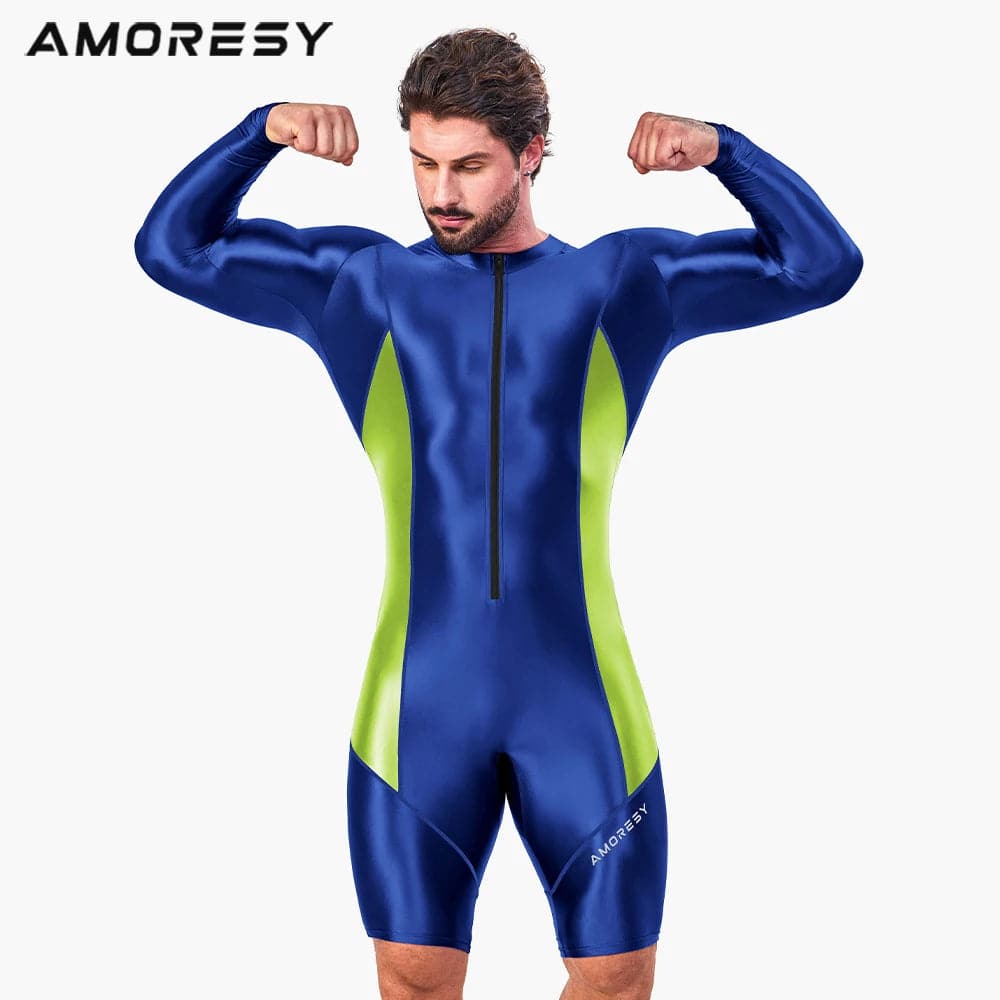 
                  
                    AMORESY Men Tracksuits Sets Tops Leggings Shiny Glossy Sports Fitness Running Front Zipper Overall Catsuit All-purpose Jumpsuits
                  
                