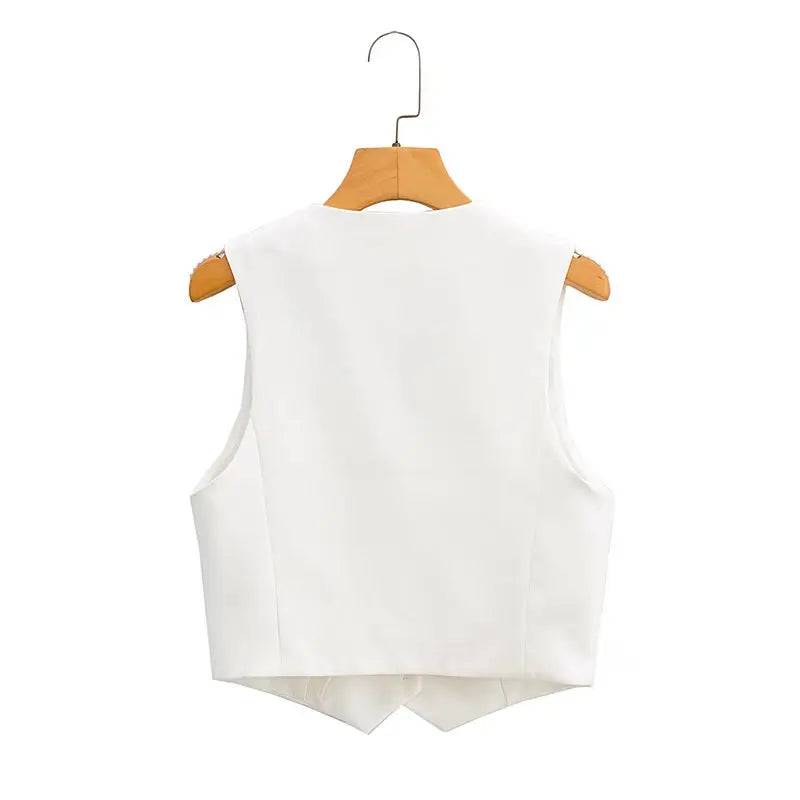 
                  
                    Zevity Women Fashion V Neck Single Breasted Short Vest Office Lady Sleeveless Chic White Suit Business Slim Waistcoat Tops CT556
                  
                