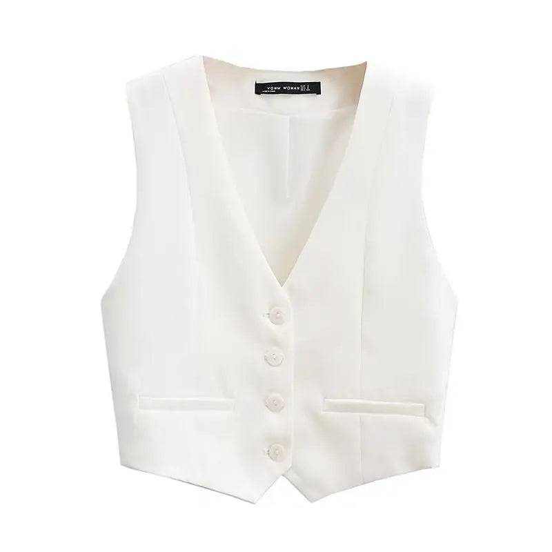 
                  
                    Zevity Women Fashion V Neck Single Breasted Short Vest Office Lady Sleeveless Chic White Suit Business Slim Waistcoat Tops CT556
                  
                