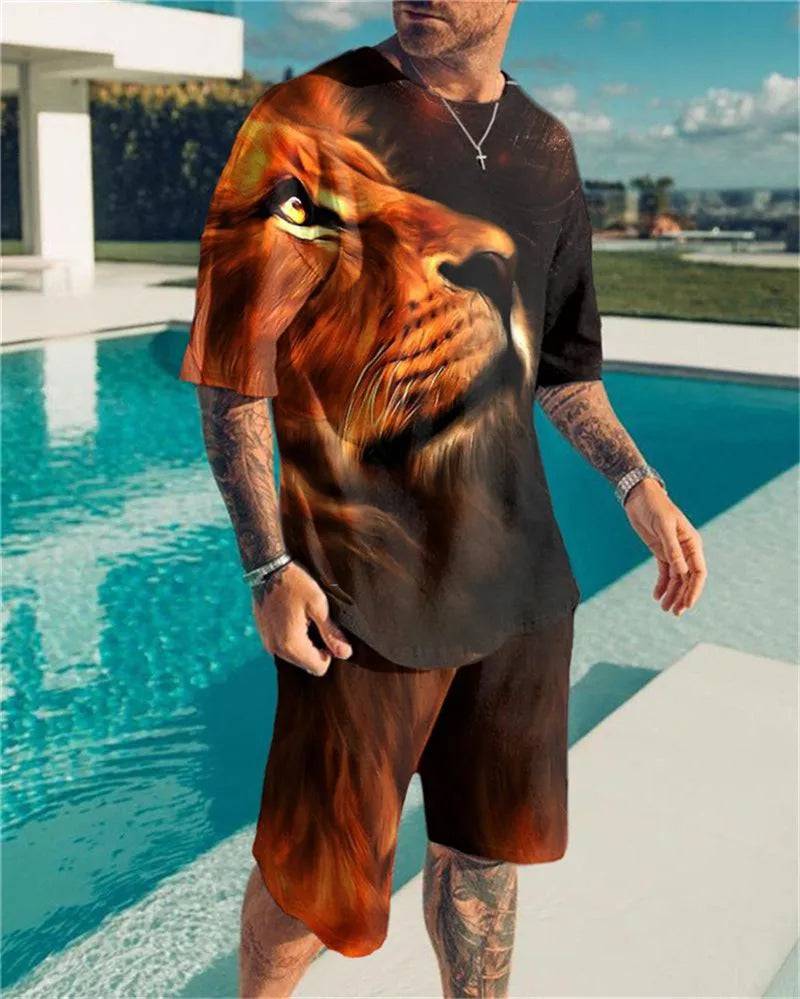 
                  
                    Summer Men Casual T-shirt Sets For Man Tracksuit Fashion 2-piece Oversize Outfit Animal Lion Tiger Suit Gym Streetwear 2023
                  
                