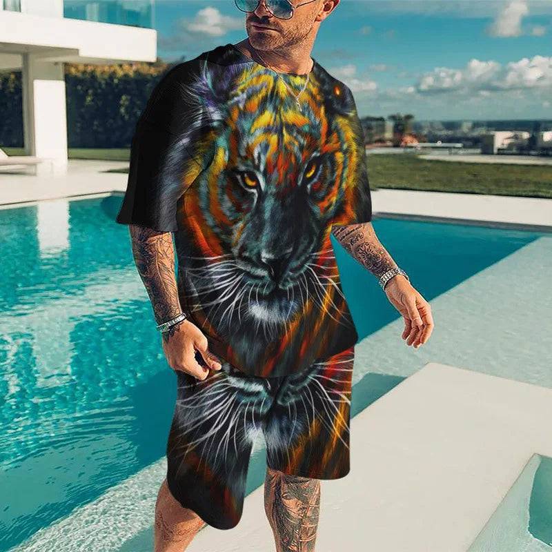 
                  
                    Summer Men Casual T-shirt Sets For Man Tracksuit Fashion 2-piece Oversize Outfit Animal Lion Tiger Suit Gym Streetwear 2023
                  
                