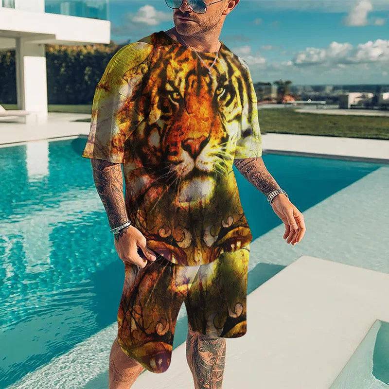 
                  
                    Summer Men Casual T-shirt Sets For Man Tracksuit Fashion 2-piece Oversize Outfit Animal Lion Tiger Suit Gym Streetwear 2023
                  
                