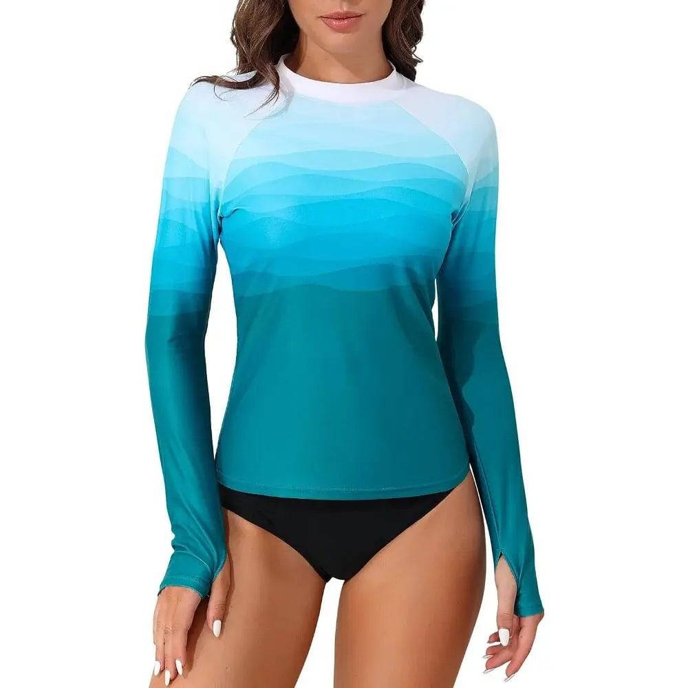 
                  
                    Anfilia Women Rashguard Long Sleeves Printed Crew Neck with Thumb Holes Surfing Shirt Skin-Friendly UPF 50+ Swimsuit
                  
                