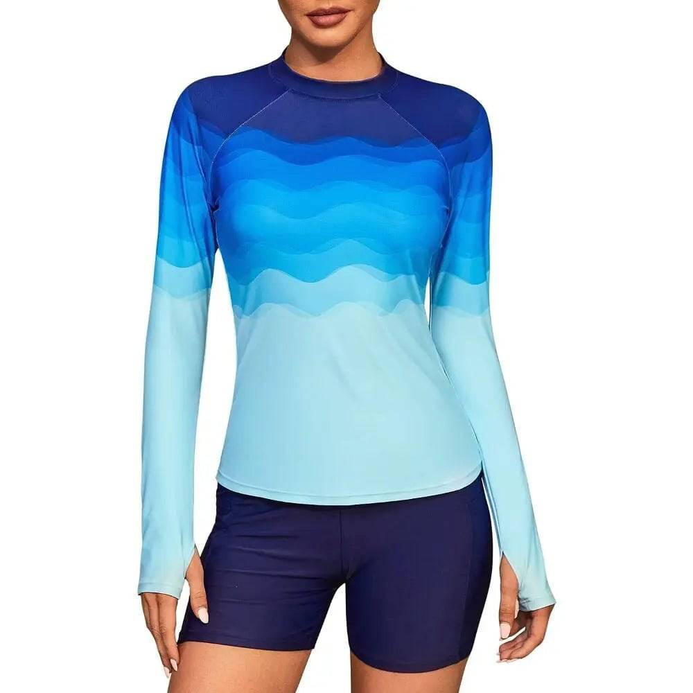 
                  
                    Anfilia Women Rashguard Long Sleeves Printed Crew Neck with Thumb Holes Surfing Shirt Skin-Friendly UPF 50+ Swimsuit
                  
                